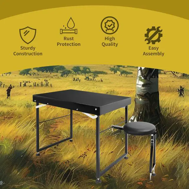 Alt view image 4 of 7 - Foldable Shooting & Hunting Table with Shooting Bench, Adjustable | Height Legs and Seat, Steel Portable Shooting Bench Rest for Rifles for Outdoor Range and Hunting