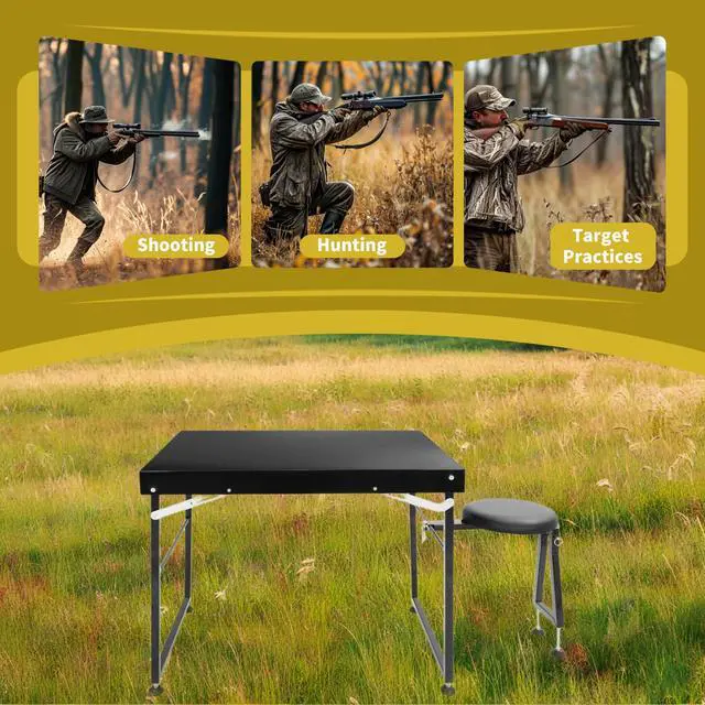 Alt view image 5 of 7 - Foldable Shooting & Hunting Table with Shooting Bench, Adjustable | Height Legs and Seat, Steel Portable Shooting Bench Rest for Rifles for Outdoor Range and Hunting