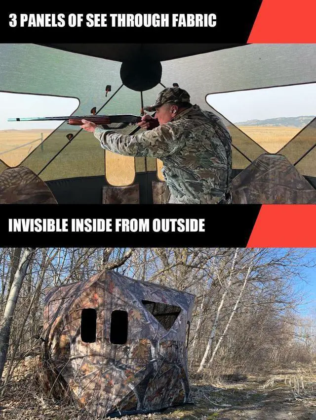 Alt view image 3 of 7 - 270 Degree See Through Hunting Blind, Portable 2-3 Person Pop Up Ground Hunting Blinds, Durable See Thru Hunting Tent for Deer & Turkey Hunting
