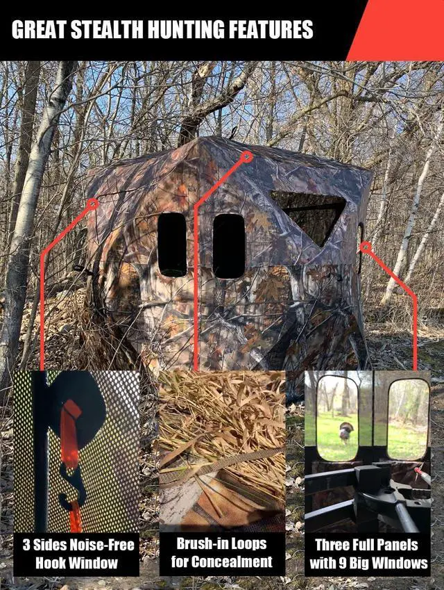 Alt view image 4 of 7 - 270 Degree See Through Hunting Blind, Portable 2-3 Person Pop Up Ground Hunting Blinds, Durable See Thru Hunting Tent for Deer & Turkey Hunting