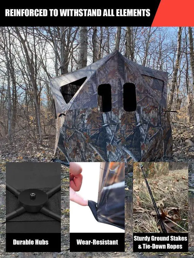 Alt view image 5 of 7 - 270 Degree See Through Hunting Blind, Portable 2-3 Person Pop Up Ground Hunting Blinds, Durable See Thru Hunting Tent for Deer & Turkey Hunting