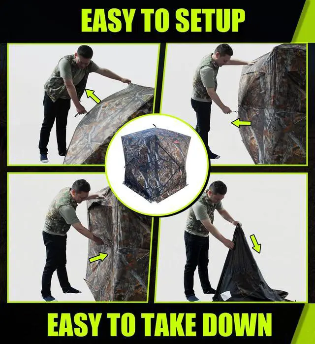 Alt view image 6 of 7 - 270 Degree See Through Hunting Blind, Portable 2-3 Person Pop Up Ground Hunting Blinds, Durable See Thru Hunting Tent for Deer & Turkey Hunting