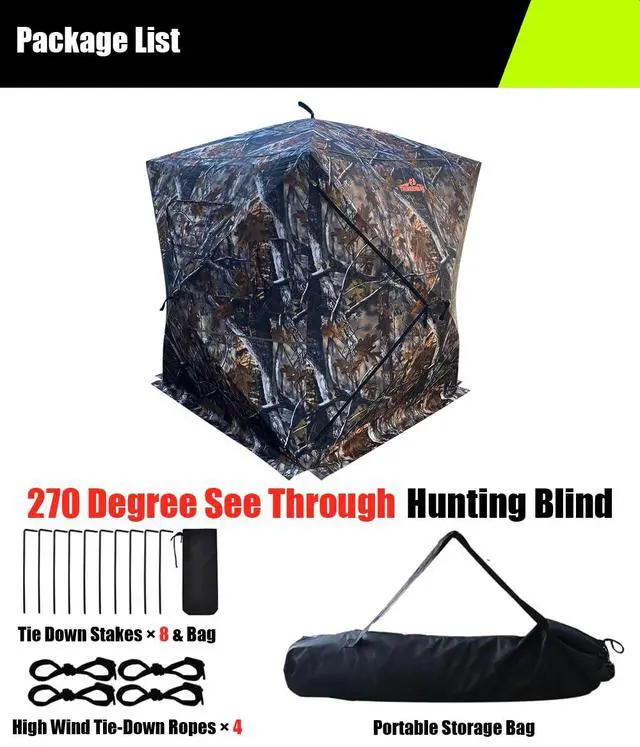Alt view image 7 of 7 - 270 Degree See Through Hunting Blind, Portable 2-3 Person Pop Up Ground Hunting Blinds, Durable See Thru Hunting Tent for Deer & Turkey Hunting