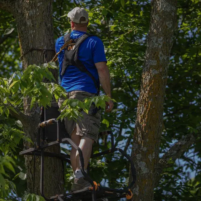 Alt view image 3 of 7 - The Stronghold 1.5 Deer Hunting Ladderstand, 21 Foot 1 Person Climbing Tree Stand with Lumbar Seat and Expanded D-Force Metal Platform
