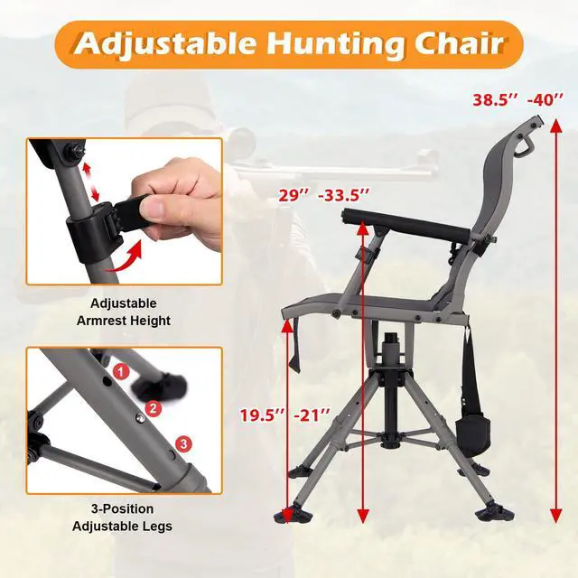 Alt view image 3 of 7 - Moccha Hunting Chair with Gun Rest - 360° Swivel Camo Blind Chair with Adjustable Shooting Rest