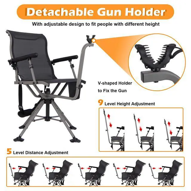 Alt view image 4 of 7 - Moccha Hunting Chair with Gun Rest - 360° Swivel Camo Blind Chair with Adjustable Shooting Rest