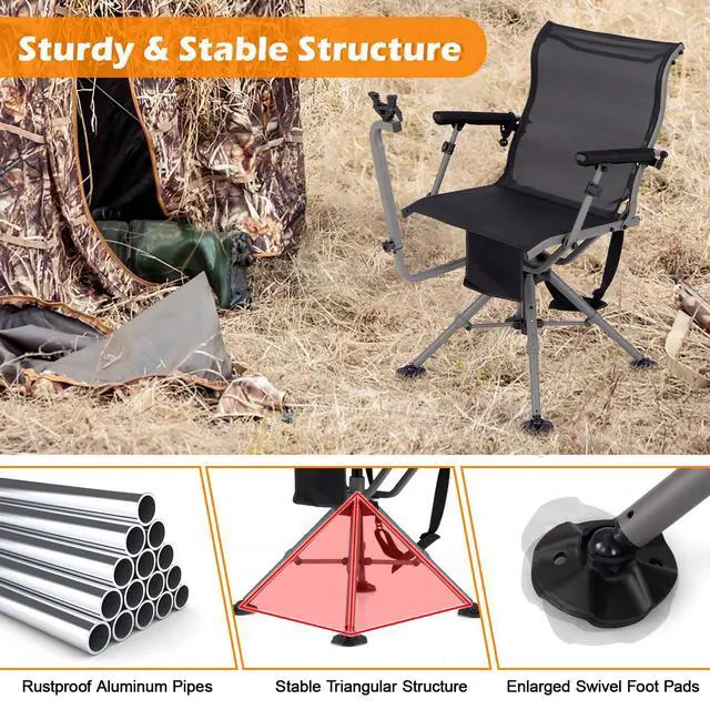 Alt view image 6 of 7 - Moccha Hunting Chair with Gun Rest - 360° Swivel Camo Blind Chair with Adjustable Shooting Rest