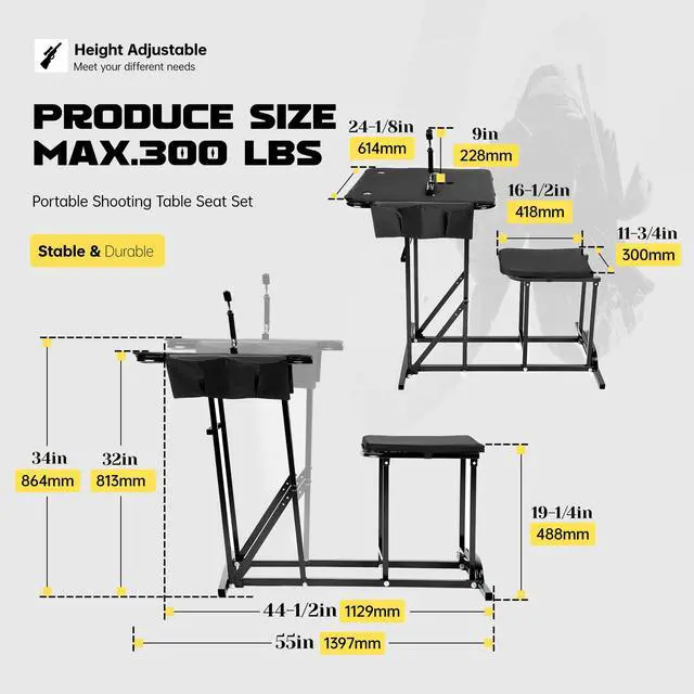 Alt view image 2 of 7 - Portable Shooting Table Seat Set, Height Adjustable Gun Rest and | Ammo Pockets for Outdoor Range Hunting