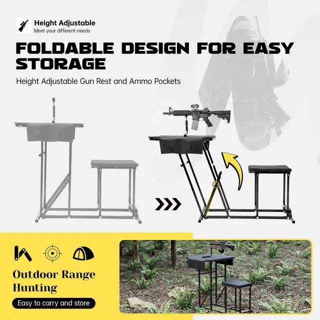 Alt view image 3 of 7 - Portable Shooting Table Seat Set, Height Adjustable Gun Rest and | Ammo Pockets for Outdoor Range Hunting