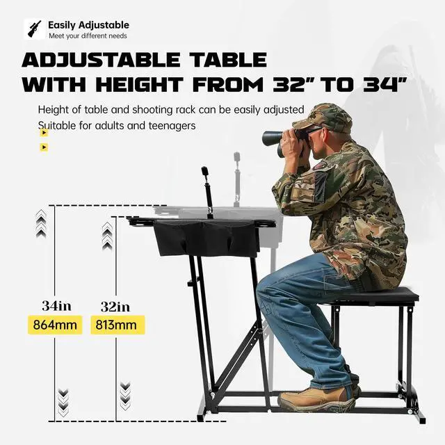 Alt view image 5 of 7 - Portable Shooting Table Seat Set, Height Adjustable Gun Rest and | Ammo Pockets for Outdoor Range Hunting