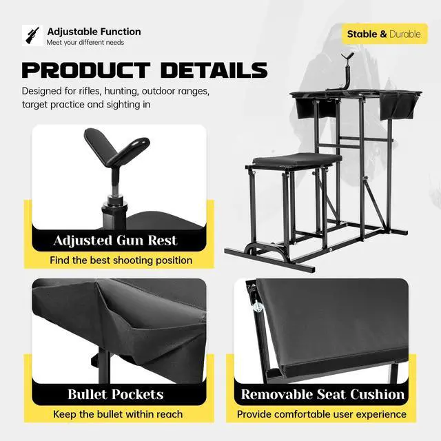 Alt view image 6 of 7 - Portable Shooting Table Seat Set, Height Adjustable Gun Rest and | Ammo Pockets for Outdoor Range Hunting