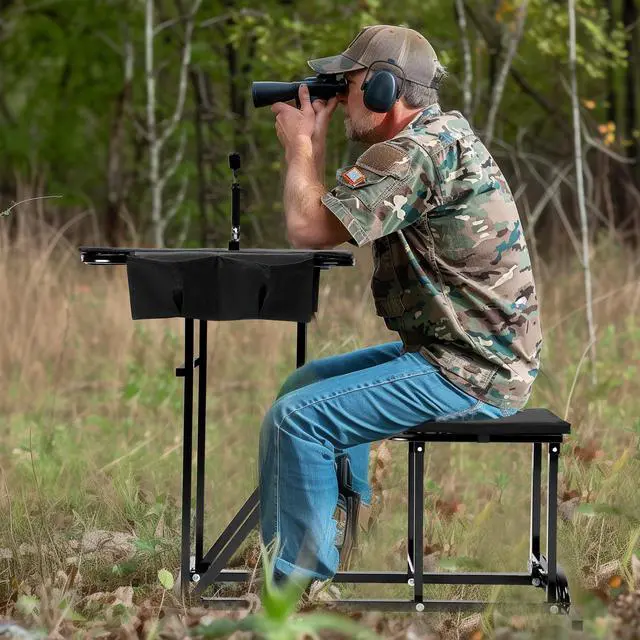 Alt view image 7 of 7 - Portable Shooting Table Seat Set, Height Adjustable Gun Rest and | Ammo Pockets for Outdoor Range Hunting