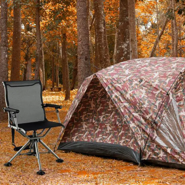 Alt view image 2 of 7 - Hunting Chair, 360 Degree Swivel Folding Hunting Seat with Carrying Handle & Duck Feet, Height Adjustable, 400 LBS Silent Hunting Blind Chair for Outdoor Fishing