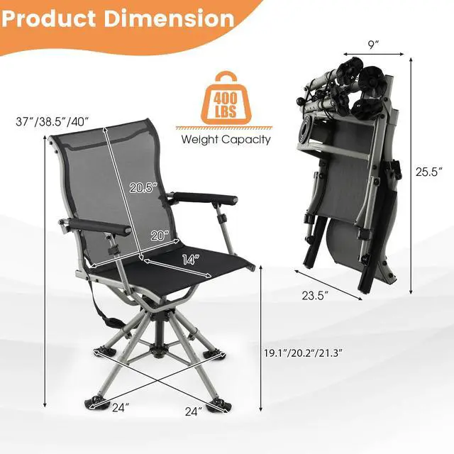Alt view image 3 of 7 - Hunting Chair, 360 Degree Swivel Folding Hunting Seat with Carrying Handle & Duck Feet, Height Adjustable, 400 LBS Silent Hunting Blind Chair for Outdoor Fishing