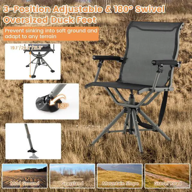 Alt view image 5 of 7 - Hunting Chair, 360 Degree Swivel Folding Hunting Seat with Carrying Handle & Duck Feet, Height Adjustable, 400 LBS Silent Hunting Blind Chair for Outdoor Fishing