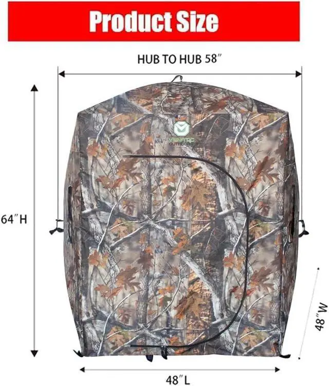 Alt view image 2 of 4 - VENATIC 6' Tripod Hunting Tower Blind, 2 Person Hunting Stand with 4' x 4' Platform for Deer Hunting, Antelope and Elk