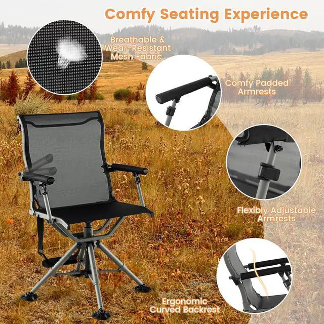 Alt view image 7 of 7 - Hunting Chair, 360 Degree Swivel Folding Hunting Seat with Carrying Handle & Duck Feet, Height Adjustable, 400 LBS Silent Hunting Blind Chair for Outdoor Fishing