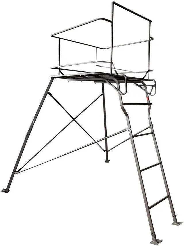 Alt view image 2 of 7 - 6 Foot Tripod Hunting Tower Blind, 2-Person Stand Elevated, 4' x 4' Platform for Deer Hunting, Antelope and Elk, Camouflage