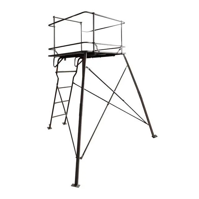 Alt view image 7 of 7 - 6 Foot Tripod Hunting Tower Blind, 2-Person Stand Elevated, 4' x 4' Platform for Deer Hunting, Antelope and Elk, Camouflage