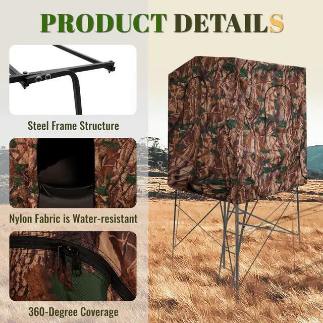 Alt view image 4 of 7 - Hunting Blind Cover Deer Hunting Blind Camouflage Enclosure | Universal 2 Entrances Hunting Equipment 360 Degree Full Surround Coverage Quad Blind Cover Steel + Cloth (Stand Not Included)