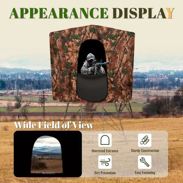 Alt view image 5 of 7 - Hunting Blind Cover Deer Hunting Blind Camouflage Enclosure | Universal 2 Entrances Hunting Equipment 360 Degree Full Surround Coverage Quad Blind Cover Steel + Cloth (Stand Not Included)