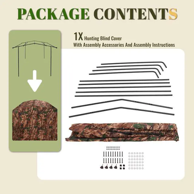 Alt view image 6 of 7 - Hunting Blind Cover Deer Hunting Blind Camouflage Enclosure | Universal 2 Entrances Hunting Equipment 360 Degree Full Surround Coverage Quad Blind Cover Steel + Cloth (Stand Not Included)