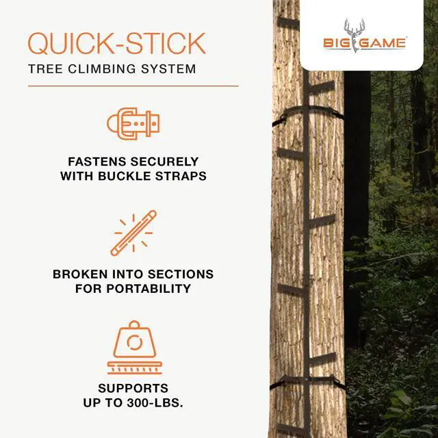 Alt view image 2 of 7 - Big Game Outside Outdoor Quick Stick Heavy Duty Portable Steel Ladder Safe Tree Climbing System Hunting Accessory, 20 Feet Tall (2 Pack)