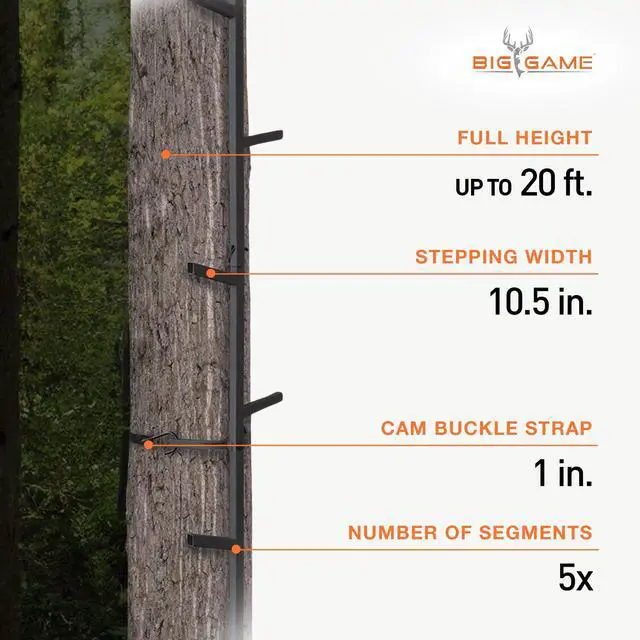Alt view image 3 of 7 - Big Game Outside Outdoor Quick Stick Heavy Duty Portable Steel Ladder Safe Tree Climbing System Hunting Accessory, 20 Feet Tall (2 Pack)
