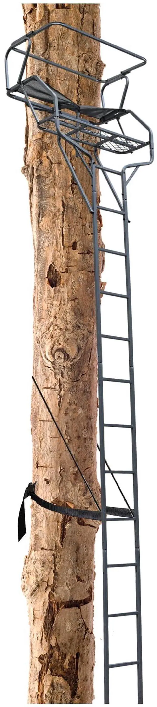 Main image of 2 Person Ladder Stand, 18 Foot Deer Hunting Ladder Climbing Tree | Stand, Steel Tree Step with with Mesh Seat and Flip-up Shooting Rail, 500LBS