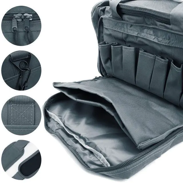 Alt view image 3 of 7 - Tactical Range Bag with Removable Pistol Pouches | Gun Duffle Bag with Removable Pistol Pouches for Ammo, Shooting, Hunting, or Travel