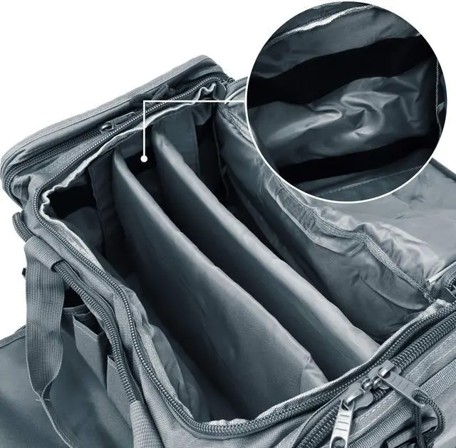 Alt view image 4 of 7 - Tactical Range Bag with Removable Pistol Pouches | Gun Duffle Bag with Removable Pistol Pouches for Ammo, Shooting, Hunting, or Travel