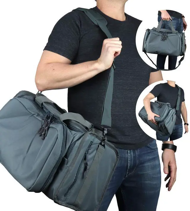 Alt view image 7 of 7 - Tactical Range Bag with Removable Pistol Pouches | Gun Duffle Bag with Removable Pistol Pouches for Ammo, Shooting, Hunting, or Travel