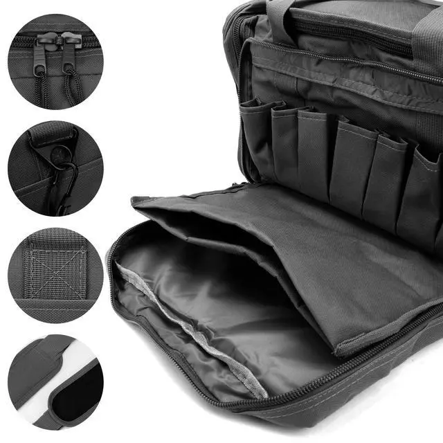 Alt view image 3 of 7 - Tactical Range Bag with Removable Pistol Pouches | Gun Duffle Bag with Removable Pistol Pouches for Ammo, Shooting, Hunting, or Travel