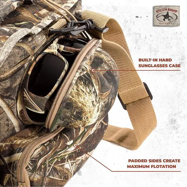 Alt view image 5 of 7 - Rig'Em Right Waterfowl Standard Shell Shocker Duck Hunting Blind Bag with Sunglasses Case, Drink Holder, Ammo Compartment and More (Mossy Oak Bottom Lands Camo)