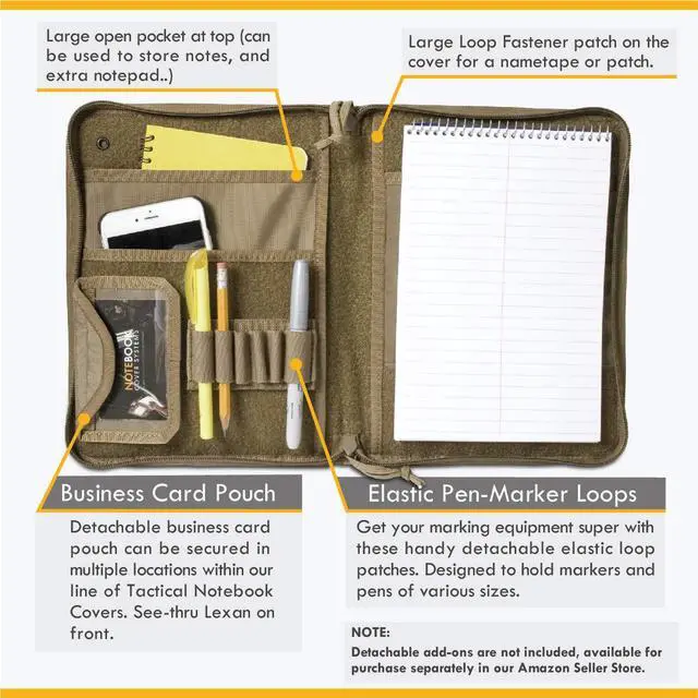 Alt view image 4 of 5 - Tactical Notebook Covers Tactical Leaderbook Cover System | Zippered Case for Notebooks 9" x 6" to 9.75" x 7" with Pen Loops | Durable Organizer for Field Use