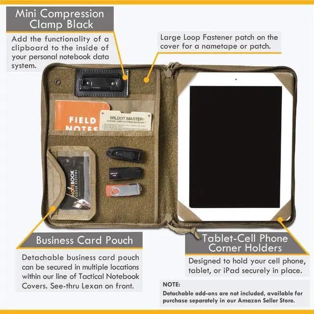 Alt view image 3 of 5 - Tactical Notebook Covers Tactical Leaderbook Cover System | Zippered Case for Notebooks 9" x 6" to 9.75" x 7" with Pen Loops | Durable Organizer for Field Use