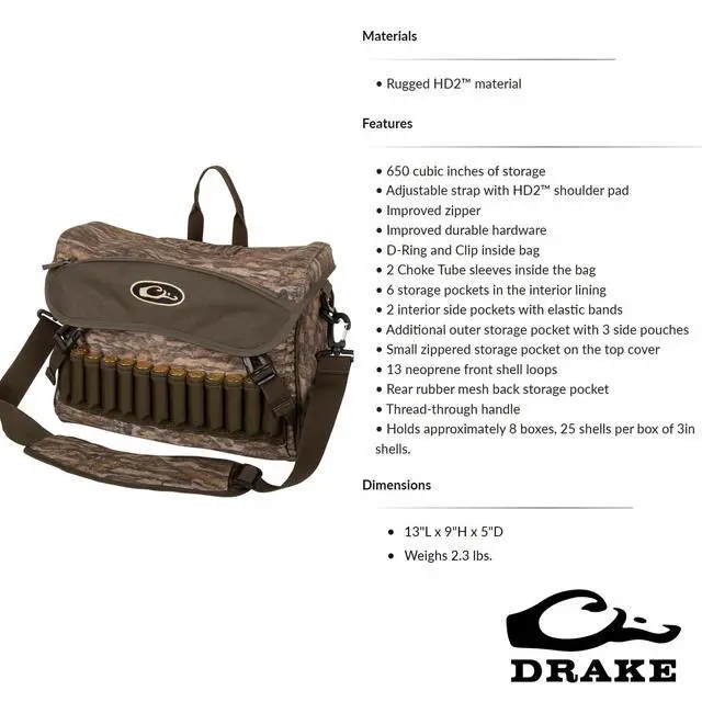 Alt view image 6 of 6 - DRAKE Durable Water-Resistant Versatile Waterfowl Hunting Everyday Carry Shoulder Bag 2.0 w/Adjustable Strap - 13"Lx9"Hx5"D