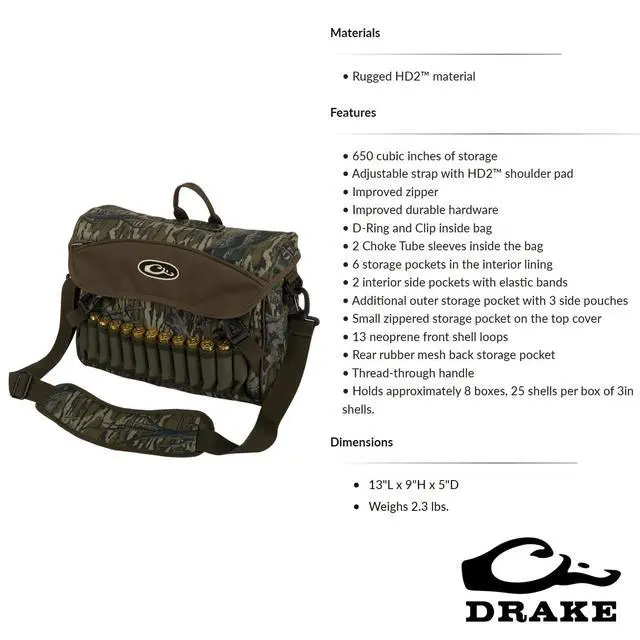 Alt view image 4 of 4 - DRAKE Durable Water-Resistant Versatile Waterfowl Hunting Everyday Carry Shoulder Bag 2.0 w/Adjustable Strap - 13"Lx9"Hx5"D