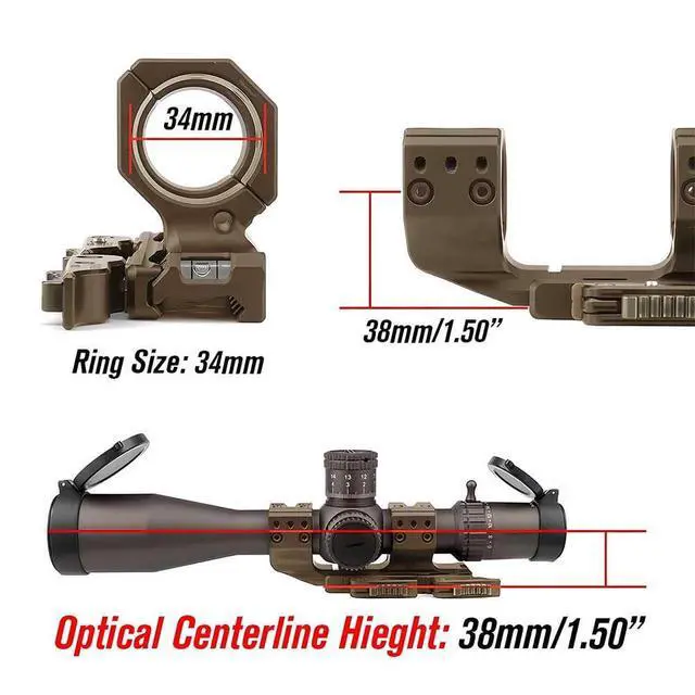 Alt view image 5 of 7 - 34mm Tube Diameter Offset Dual Ring One-Piece Scope Mount 1.50" HighQuick Detachable Cantilever QDP MountAbsolute Co-Witnesswith 10-Degree Wedge & Bubble Level