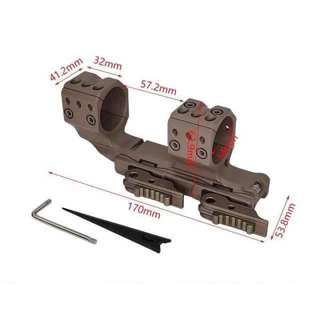 Alt view image 7 of 7 - 34mm Tube Diameter Offset Dual Ring One-Piece Scope Mount 1.50" HighQuick Detachable Cantilever QDP MountAbsolute Co-Witnesswith 10-Degree Wedge & Bubble Level