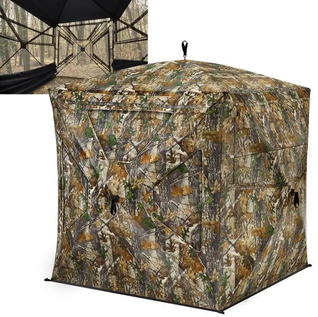 Main image of Hunting Blind 270°Full See Through with Windproof Curtain, Silent Magnetic Door & Sliding Windows, Pop Up Ground Blind with Carrying Bag, 300D Portable Tent