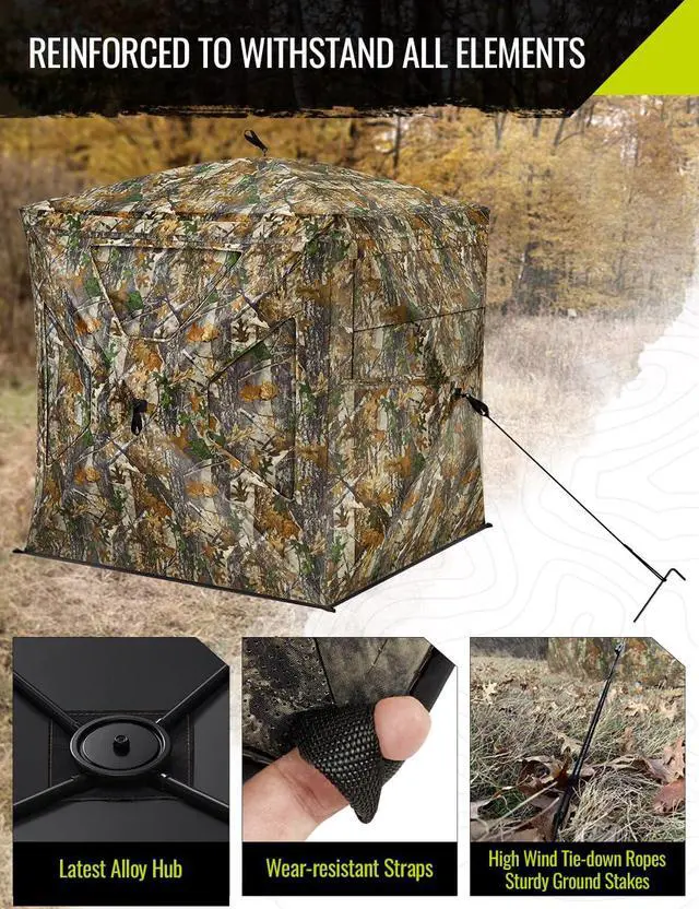 Alt view image 5 of 7 - Hunting Blind 270°Full See Through with Windproof Curtain, Silent Magnetic Door & Sliding Windows, Pop Up Ground Blind with Carrying Bag, 300D Portable Tent