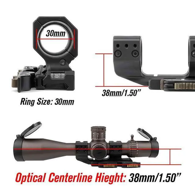 Alt view image 5 of 7 - 34mm Tube Diameter Offset Dual Ring One-Piece Scope Mount 1.50" HighQuick Detachable Cantilever QDP MountAbsolute Co-Witnesswith 10-Degree Wedge & Bubble Level