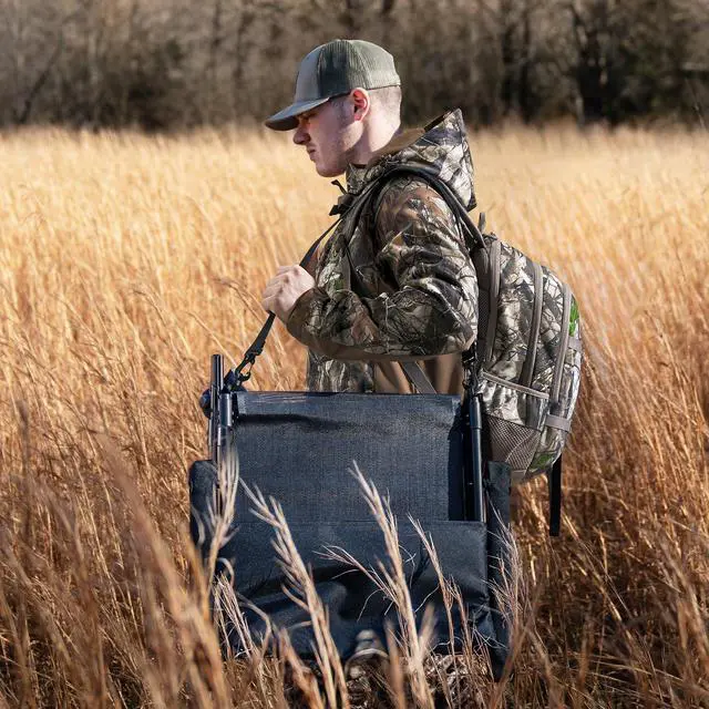 Alt view image 2 of 5 - Hunting Chair with Seat Cover, 360° Silent Swivel Seat, Standard | 4 Adjustable Legs for Any Terrain, Comfort Armrests, Quick-Fold Portable, Ultra-Stable Ground Blind Chair