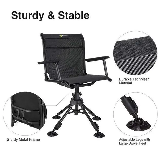Alt view image 4 of 5 - Hunting Chair with Seat Cover, 360° Silent Swivel Seat, Standard | 4 Adjustable Legs for Any Terrain, Comfort Armrests, Quick-Fold Portable, Ultra-Stable Ground Blind Chair