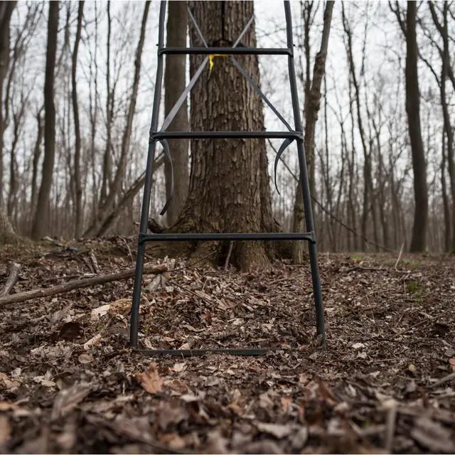 Alt view image 6 of 7 - Hunting Big Denali Ladderstand with Wide Seat, Backrest, Portable Stacking Ladder System and Integrated Weapon Holder, Multicolor
