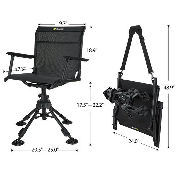 Alt view image 3 of 5 - Hunting Chair with Seat Cover, 360° Silent Swivel Seat, Standard | 4 Adjustable Legs for Any Terrain, Comfort Armrests, Quick-Fold Portable, Ultra-Stable Ground Blind Chair