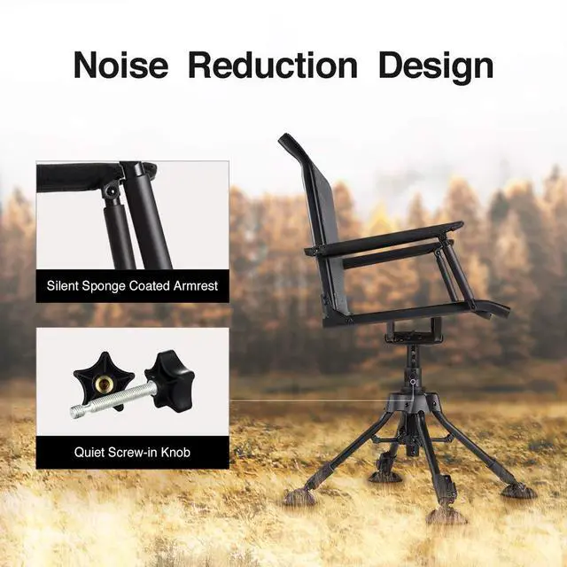 Alt view image 5 of 5 - Hunting Chair with Seat Cover, 360° Silent Swivel Seat, Standard | 4 Adjustable Legs for Any Terrain, Comfort Armrests, Quick-Fold Portable, Ultra-Stable Ground Blind Chair