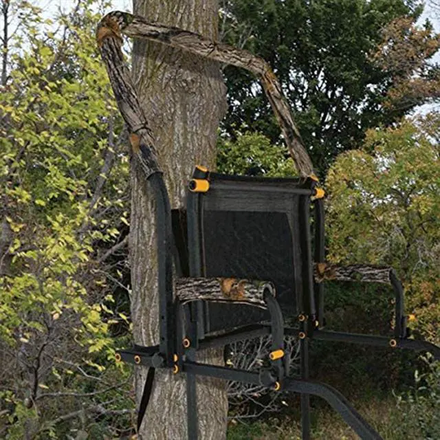 Alt view image 4 of 7 - MLS1550 Skybox Deluxe 20' Tall Single Steel Ladder Tree Stand with Adjustable Padded Shooting Rail for Big Game & Hunting