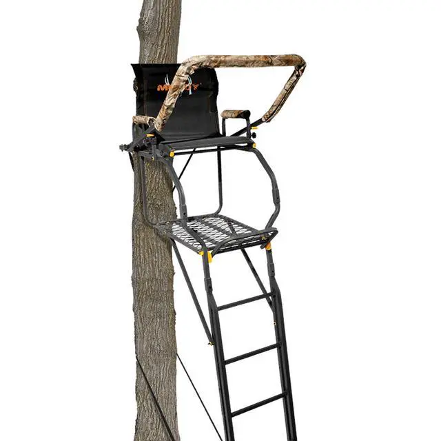 Alt view image 7 of 7 - MLS1550 Skybox Deluxe 20' Tall Single Steel Ladder Tree Stand with Adjustable Padded Shooting Rail for Big Game & Hunting